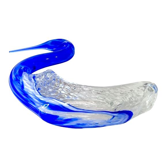 VTG Oglebay Wheeling Cobalt Blue ART GLASS SWAN Bird Trinket Box Tray Dish Vase - Picture 6 of 7